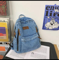 Nueva moda simple tendencia mochila de gran capacidad bolsa de mezclilla duradera universidad escuela secundaria junior escuela secundaria bolsa de estudiante - details 10