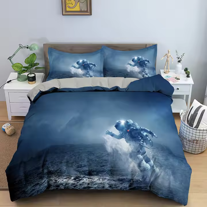 Juego de Cubierta de Edredón Astronauta Patrón de Astronauta Ropa de Cama de Microfibra - 1