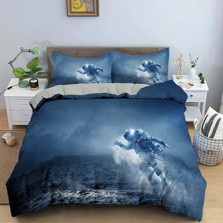 Juego de Cubierta de Edredón Astronauta Patrón de Astronauta Ropa de Cama de Microfibra - 1
