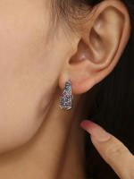 Mujeres Hueco Azul Verde Turquesa Gota Pendientes Circón Color Bohemio Estilo Commuter Moda Mujeres Ronda Stud Pendientes - details 8