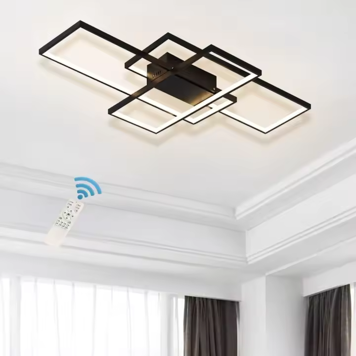 Lámpara de techo regulable, 110 cm con control remoto candelabro moderno, acrílico cuadrado de 70 W cerca de la luz de techo para la sala de estar del dormitorio, blanco - 1