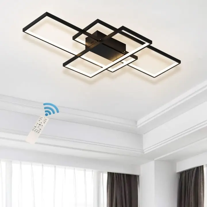 Lámpara de techo regulable, 110 cm con control remoto candelabro moderno, acrílico cuadrado de 70 W cerca de la luz de techo para la sala de estar del dormitorio, blanco - 1