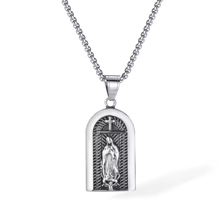 Collar con colgante de bloque geométrico y cruz punk retro para hombre – Joyería de hip hop de titanio de acero inoxidable - 1