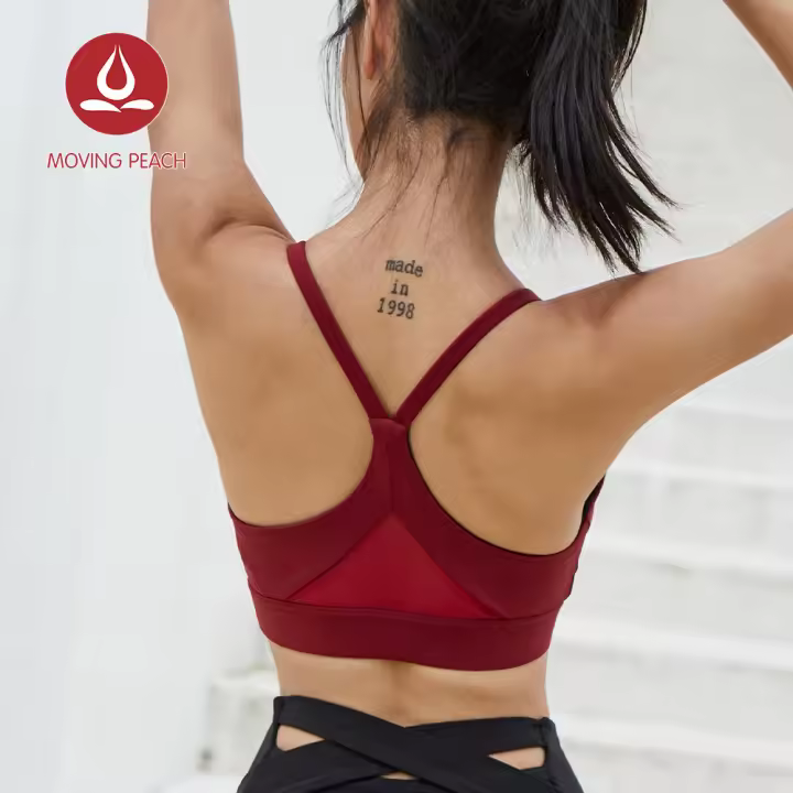 Sujetador deportivo Moving Peach para mujer, sostén de entrenamiento de impacto medio para correr, Top corto Sexy de malla, GBE - 1
