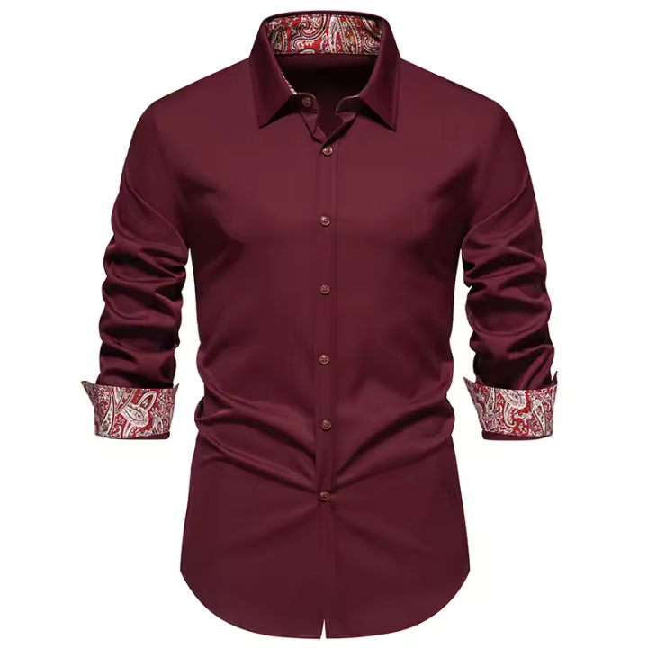 Camisa de Moda Primavera para Hombre con Diseño de Patchwork de Flores Manga Larga Camisa de Negocios Casual para Fiesta Material Exterior de Poliéster - 1