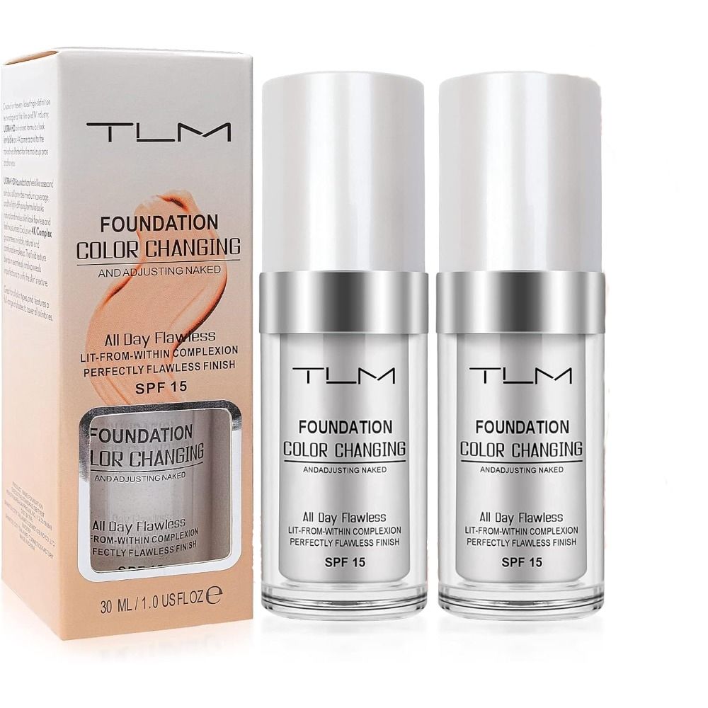 Base de Maquillaje Facial Duradera 2PCS Base Líquida que Cambia de Color Impecable