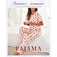 Conjunto De Pijamas Para Mujer Estampado De Flores Verano Otoño Camiseta Corta Y Pantalones Anodados Ropa De Casa Casual - details 0