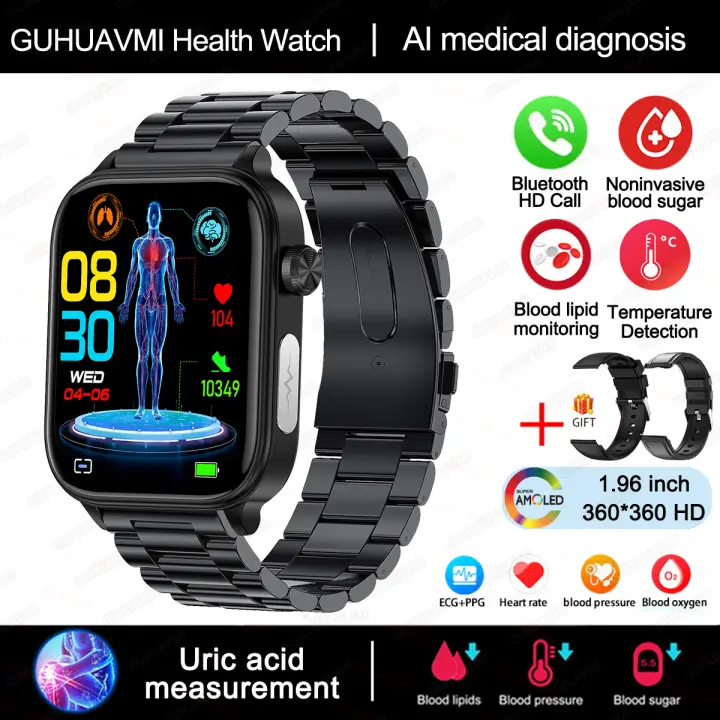 2024 Nuevo ECG + PPG Clase Médica 1,96 inch, 360*360 AMOLED Pantalla complete de HD táctil Smart Watch Azúcar en sangre, lípidos sanguíneos, temperature corporal, Llamada Bluetooth,IP68 a prueba de Agua Reloj Inteligente saludable para Android IOS - 1