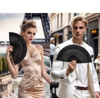 1 abanico de mano plegable de bambú retro negro elegante: diseño intrincado de puntos blancos, liviano y portátil para danza, actuación, decoración de bodas, accesorios de fiesta o regalo - details 2
