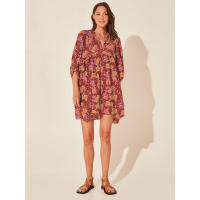 Vestido corto de vacaciones de playa de rayón informal suelto con lazo floral para mujer de moda de verano - details 93