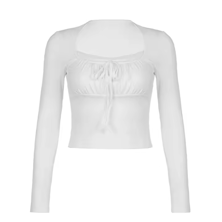 Camiseta de Manga Larga para Mujer Estilo Casual Dulce y Sólido con Encaje Falso - 1