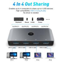 Divisor de interruptor Kvm USB 2,0 para PC, teclado, ratón, impresora, 4 en 4 salidas, convertidor de concentrador, USB para compartir ordenador - details 4