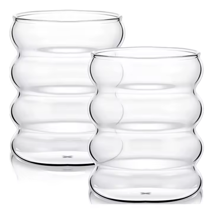 Vasos de vidrio Vintage con pajitas para bebidas, vasos ondulados para vino, champán, leche, café, 2/4 Uds. - 1