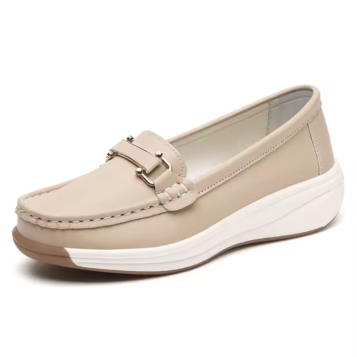 Mocasines de mujer, zapatos planos informales suaves para caminar, zapatos náuticos, calzado de cuero cómodo sin cordones para mujer - 1