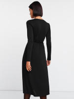 Estilo francés elegante satén de seda de hielo con cuello en V versátil negro largo Dre para mujer - details 5