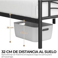 Cama Individual con Espacio Bajo Marco Metal Altura 32 cm Cama Individual con Cabecera para Colchón de 90 x 190 cm Blanco - details 67