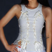 BUNO-Top corto de vendaje cruzado con lazo estético para mujer, camiseta Kawaii acanalada sin mangas con cuello redondo, ropa de calle de moda, chaleco ajustado bonito - details 2