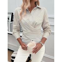 Camisas y blusas con botones en la cintura, a rayas, irregulares, juveniles, elegantes, nuevas para mujer - details 14