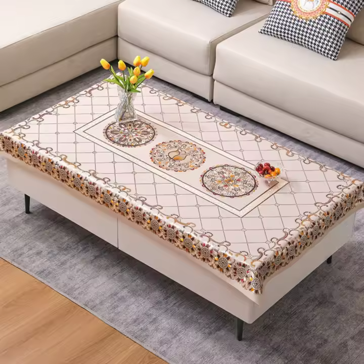 Decoración de mesa, mantel de estilo chino de 90x150cm, cubierta gruesa para mesa de té Vintage, cubierta para mesa de postre DIY de PVC, escritorio - 1