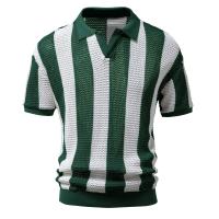 Polos 100% de algodón ahuecados para hombre, Polos de manga corta tejidos con cuello en V transparentes, Polos sexis para hombre, nuevo verano - details 4