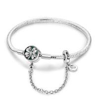 Plata de Ley 925, trébol de cuatro hojas de la suerte, cadena de seguridad, pulsera con dijes, colgantes, joyería fina para mujeres y niñas - details 0