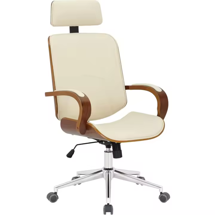 Silla de oficina de madera, metal y tapizado en polipiel I Silla de escritorio giratoria con reposabrazos - 1