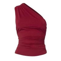 Camiseta sin mangas con espalda descubierta y un solo hombro, color caramelo, Ustada, sexy, sin cuello, casual - details 39