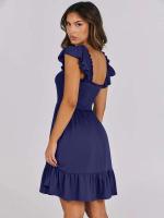 Vestido Mini de Verano Casual Boho para Mujer 2025 Cuello Cuadrado sin Mangas con Volantes de Cintura Swing A-e - details 18