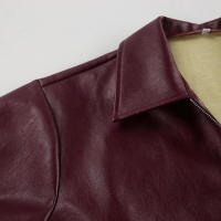 Abrigo grueso de piel sintética para mujer, ropa de calle de color rojo vino con solapa y cremallera, Túnica para otoño, 2024 - details 5