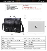 Bolso de Hombre CONTACT'S de Cuero de Verduras para Abogados Bolsa de Negocios Vintage Grande para Portátil y iPad Material de Revestimiento Poliéster Tamaño 13inch Negro - details 2