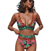Conjunto de Bikini con estampado Floral y leopardo, traje de baño de corte alto con cuello en V, ropa de baño para mujer, 2 piezas - details 5