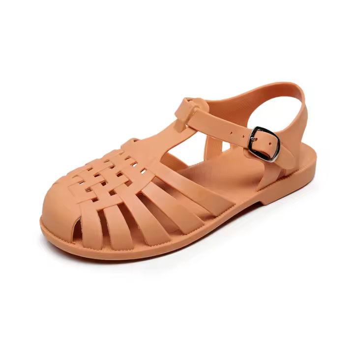 Zapatos de agujero hueco de fondo plano, zapatos de gelatina, sandalias de playa, zapatos romanos de plástico. - 1