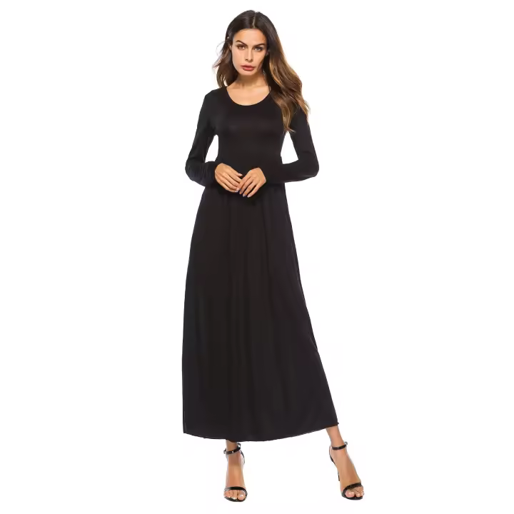 Vestido de cintura alta de manga larga de Color sólido para mujer, novedad de primavera 2025, con columpio grande - 1