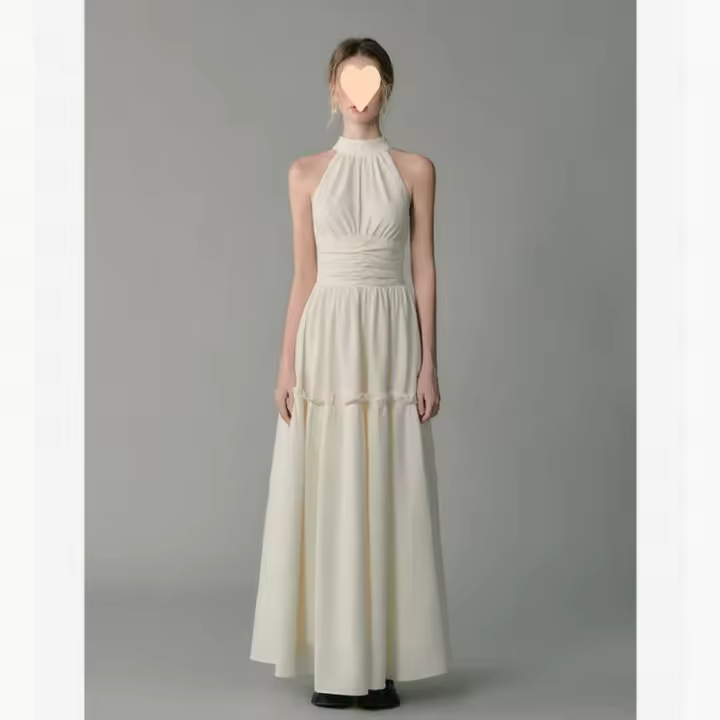 Vestido de verano chic francés Cintura plisada, hombro alta, estilización delgada - 1