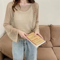 Top de malla transparente para mujer, jersey de manga larga con cuello redondo, Top de punto abierto de ganchillo, traje informal para cubrir primavera y verano - details 6