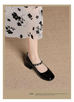 Zapatos de tacón medio para mujer, cómodos, de 3cm, bloque de color blanco y negro, zapatos Mary Jane con punta cuadrada - details 12