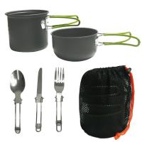 6-piece camping accessories set, two hard aluminum cookware sets with stainless steel cutlery, available in orange or green - details 5