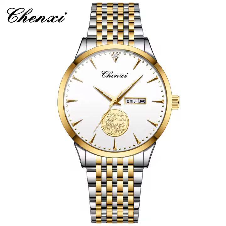 Nuevo reloj de moda para hombres de negocios Pixiu cinturón de acero para hombres doble calendario luminoso impermeable - 1