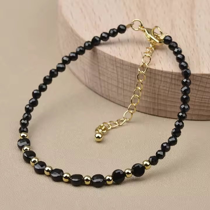 Una elegante pulsera de pastel redonda con corte de piedra natural de 4 mm y tamaño ajustable, adecuada para regalos diarios a juego, joyería para niñas - 1