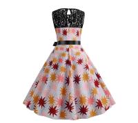 Lace patchwork summer women a line elegant vintage party dress with belt - details 107