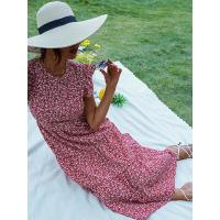 Vestido largo elegante de corte en A floral de cintura alta sin mangas con cuello redondo retro de verano para mujer. - details 4
