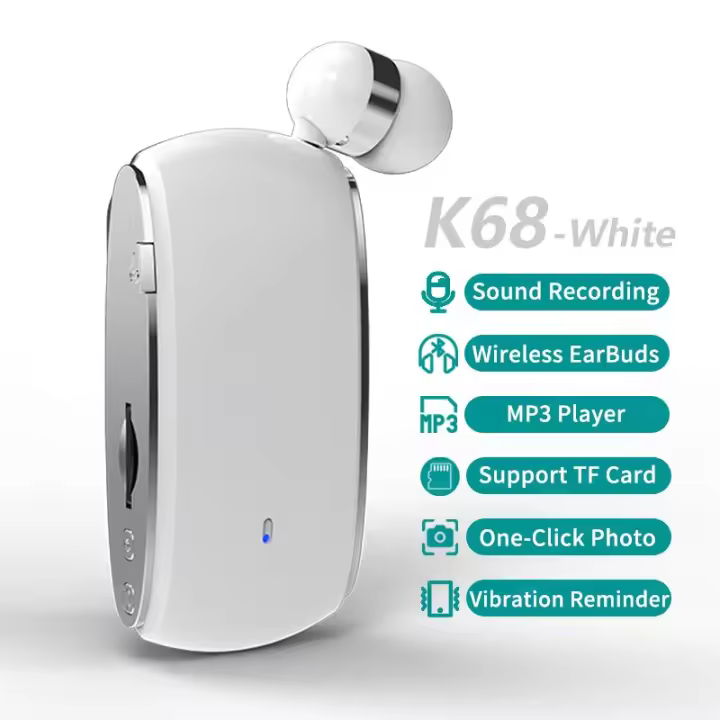 Auriculares inalámbricos Lavalier K68, audífonos de negocios 6 en 1, soporte para reuniones, grabación, MP3, tarjeta TF, reproducción, Bluetooth, micrófono - 1