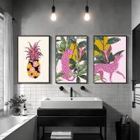 Póster de Animal de cebra, planta Tropical, piña, baño en maceta, leopardo rosa, pintura en lienzo, decoración artística de pared, baño adecuado - details 4