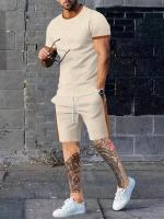 Conjunto Casual de Verano para Hombres Camiseta de Manga Corta con Patrón de Abyes y Pantalones Cortos con Cordón Light Brown y Blanco Perfecto Regalo para Él - details 8