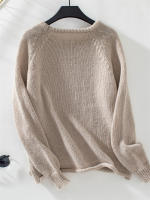 Jersey informal de cuello redondo para mujer, Jersey holgado de punto de manga larga, Tops de otoño e invierno, 2024 - details 13