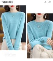 100% suéter de punto de lana Merino Otoño/Invierno 2024 nuevo jersey de cuello redondo para mujer Top hueco 11 colores abrigo versátil NJR1107 - details 14