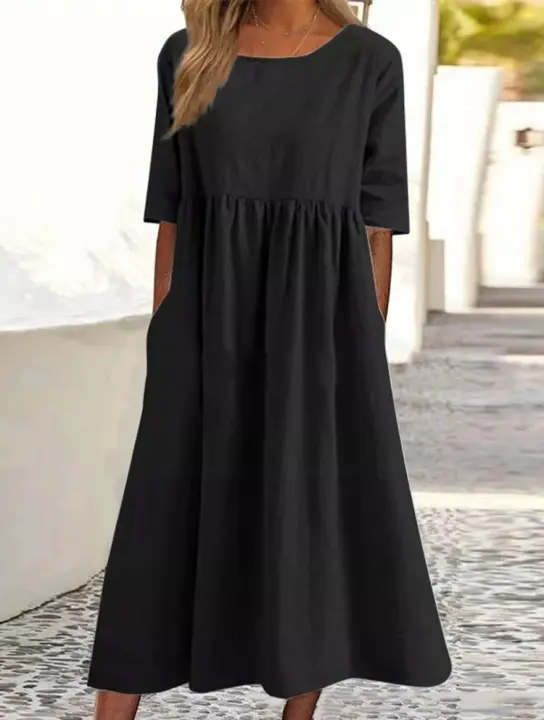 Vestido de verano de manga corta para mujer, vestido suelto con cuello redondo - 1