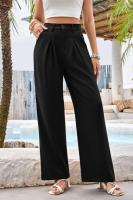 Pantalones de cintura alta para mujer, pantalones de vestir lisos a la moda, pantalones holgados de pierna recta para primavera y otoño - details 2