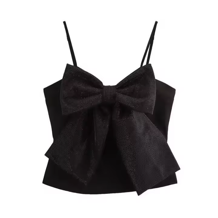 Top de Lentejuelas Elegante con Lazo Grande Top de Tanque sin Espalda con Cremallera para Mujeres - 1