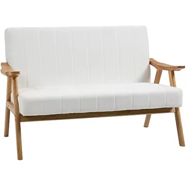 Sofá de 2 Plazas Moderno Sofá de Salón Decorativo Tapizado en Poliéster con Asiento Acolchado y Patas de Madera para Dormitorio Carga 200 kg 130x74x82 cm Crema - 1